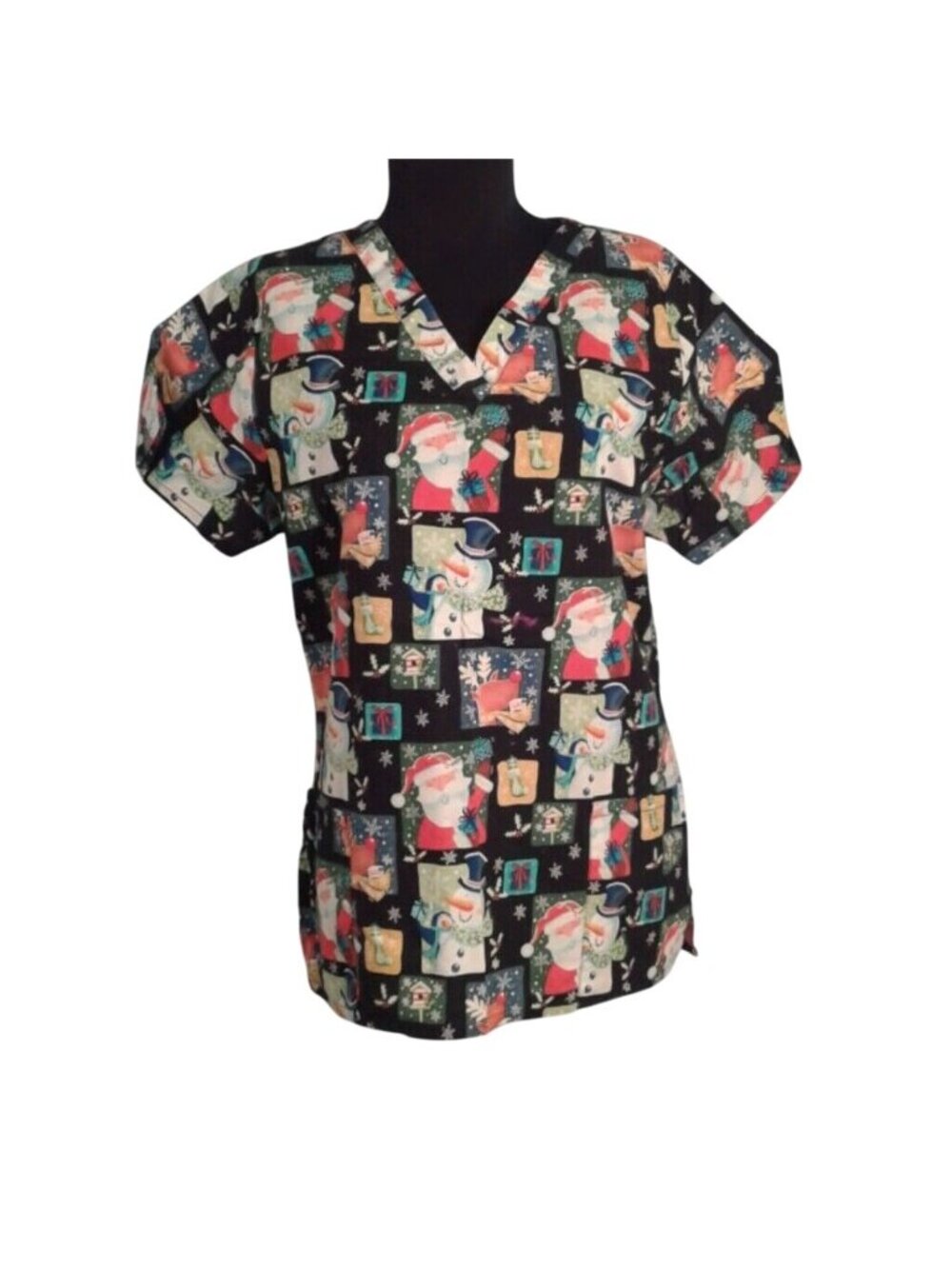Christmas Scrub Top By Scrub Wear Size M With Santa Snowman Print